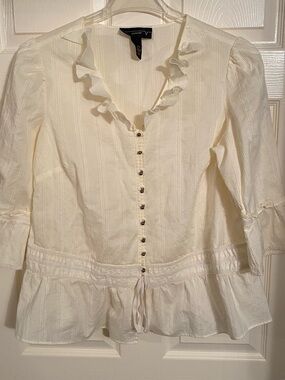 Venezia Cream Ruffle-Trim Button Front Peplum Top